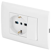 POLY POOL – PP6095X Placca Evolution Scatola 3 Moduli con Frutto Deviatore Elettrico e Frutto Presa Pluristandard – Kit Incasso con Supporto e Viti di Montaggio