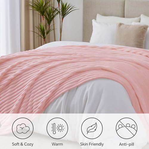 Image of BEDELITE Ribbe Blankets Queen Size for Bed, Light Pink, 90 inchx90 inch
