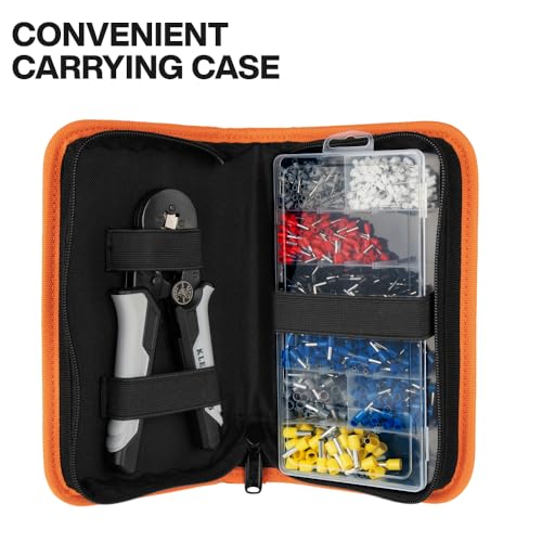Klein Tools 34060 Ferrule Crimping Tool Set with Ratcheting Square Crimper Pliers, 1200 Wire Terminals (10-22 AWG), and Soft Carrying Case for Electrical Applications - Image 4