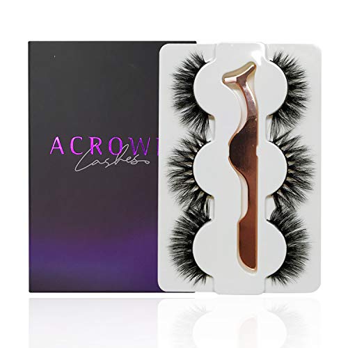 ACROWN Mink Lashes 3 Styles Fluffy 100% Siberian 3D Mink Fake Eyelashes Cruelty-Free False Eyelashes Pack with EyeLash Tweezers