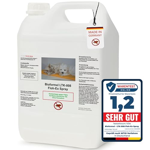 Biodelta Anti Flohspray 5L für Hund Katze - Floh-Ex Umgebungsspray Haustier Hundeflöhe Katzenflöhe bekämpfen bei akutem Befall & präventiv - Flöhe Spray Wohnung Möbel Bett - hochwirksam