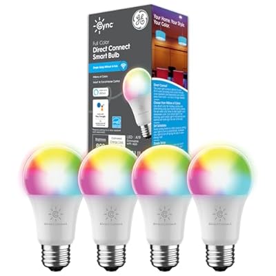 GE Lighting CYNC Smart LED Light Bulbs, Full Color, Bluetooth and Wi-Fi Enabled, Compatible with Alexa Google Home, A19 Bulbs (Pack of 4), CLEDA199CD1/BSS-4SIOC
