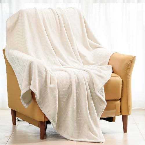 Excervent SH3SH4 Soft Flannel Flannel Fleece Throw Blanket (50X70 Inches, Ivory) Lightweight Cream Blankets Chevron Pattern For Sofa, Couch, Bed thumb #1