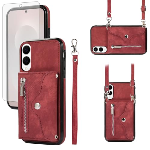 Étui pour Samsung S25 Edge rouge protégeant l'écran avec porte-monnaie