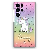 Personalised Initials Phone Case For Samsung Galaxy Phones, S25, S24, S23, S22, S21, S20 FE, Plus, Ultra, S10, S9, Name Unicorn on Heart & Star Rainbow Print Hard Phone Cover, Unicorn Case