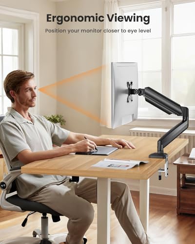 Image of ErGear Single Monitor Arm, Adjustable Monitor Mount for 17-49 inch Screens, Computer Monitor Stand with VESA Mount, C-Clamp & Grommet Base, Max Load 22 lbs, Max VESA 100x100mm, EGSS25B