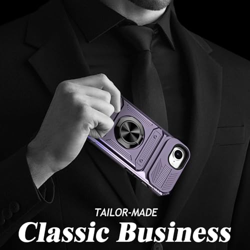Coque iPhone 16e antichoc violette double couche avec béquille anneau