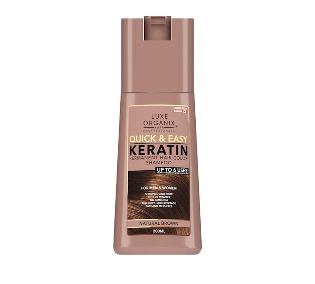 Luxe Organix Quick and Easy KERATIN Permanent Hair Color Shampoo, Upto 6 Uses For Both Men and Women (Natural Brown)