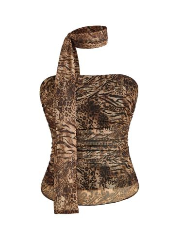 Milumia Women's Cheetah Print Tube Tops Y2k Strapless Mesh