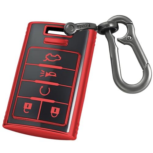 Kirsnda for Cadillac Key fob Cover with Metal Keychain,Soft TPU Protector Key Case,Compatible with 2006-2014 CTS DTS Escalade SRX STS Impala Carlo Keyless Remote Smart Key(Red Black) by Kirsnda - Used condition - US$12.55