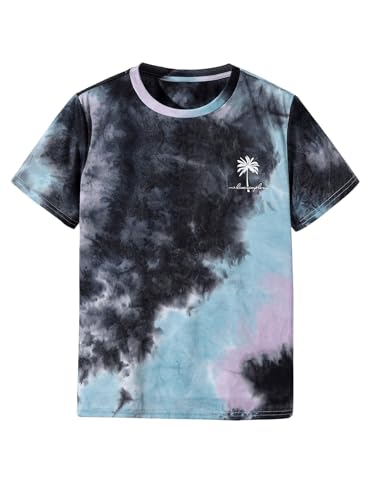Boy's Tie Dye Shirts Tropical Graphic Tees Short Sleeve Crewneck Tee Tops Casual T Shirt