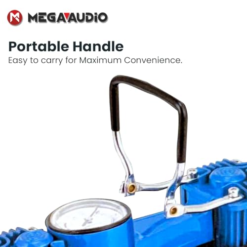 Image of MEGAAUDIO MATI06 Portable Tyre Inflator | 12V Digital Air Compressor Pump, 150 PSI | LED Light, Multiple Valve Adaptors - Car, Bike, Motorcycle, Sports Ball Inflatable