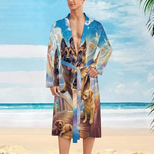 Albornoz de perro pastor alemán para hombre bata larga de diseño arcoíris 3