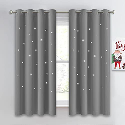 NICETOWN Cut Out Stars Curtains for Girls Bedroom, Blackout Thermal Insulated Grommet Top Window Curtains Drapes for Kids Room Nursery, 2 Panels, 52 x