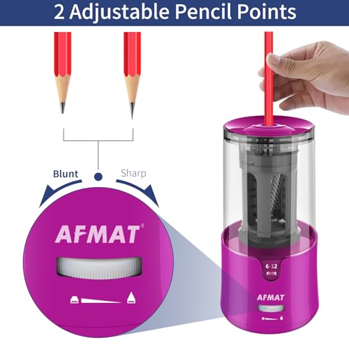 AFMAT Electric Pencil Sharpener for Colored Pencils, Auto Stop, Fast Sharpen in 3s, Large Hole Pencil Sharpener Plug in for 6-12mm No.2/Jumbo Pencils PS91