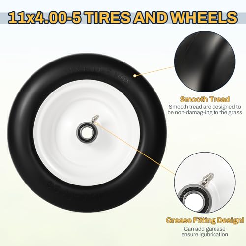 11x4.00-5 Lawn Mower Tires Flat Free, Zero Turn Mower Front Tires, 11x4-5 Solid Mower Wheel for Residential and Commercial, 3/4" or 5/8" Bushings, 3.4"-4"-4.5-5" Centered Hub, 2 Pack by FAHKNS - Used condition - Image 4