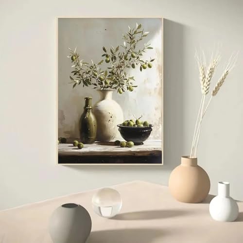 Décoration d'intérieur vintage peinture minimaliste olivier sur toile