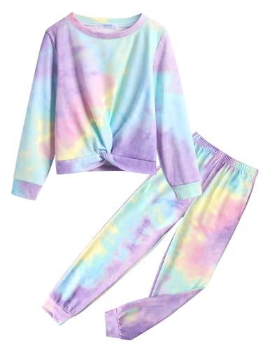 Image of Arshiner Girls 2 Piece Outfits Fashion Twist Front Tracksuit Long Sleeve Pullover Sweatshirt Sweatpants Jogger set Sweatsuit