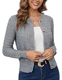 Enjyam Damen Strickjacke Elegant Langarm Rundhals Cardigan Leicht Jäckchen mit Knöpfe Weiche Jacke über Top Kleid Hellgrau,M