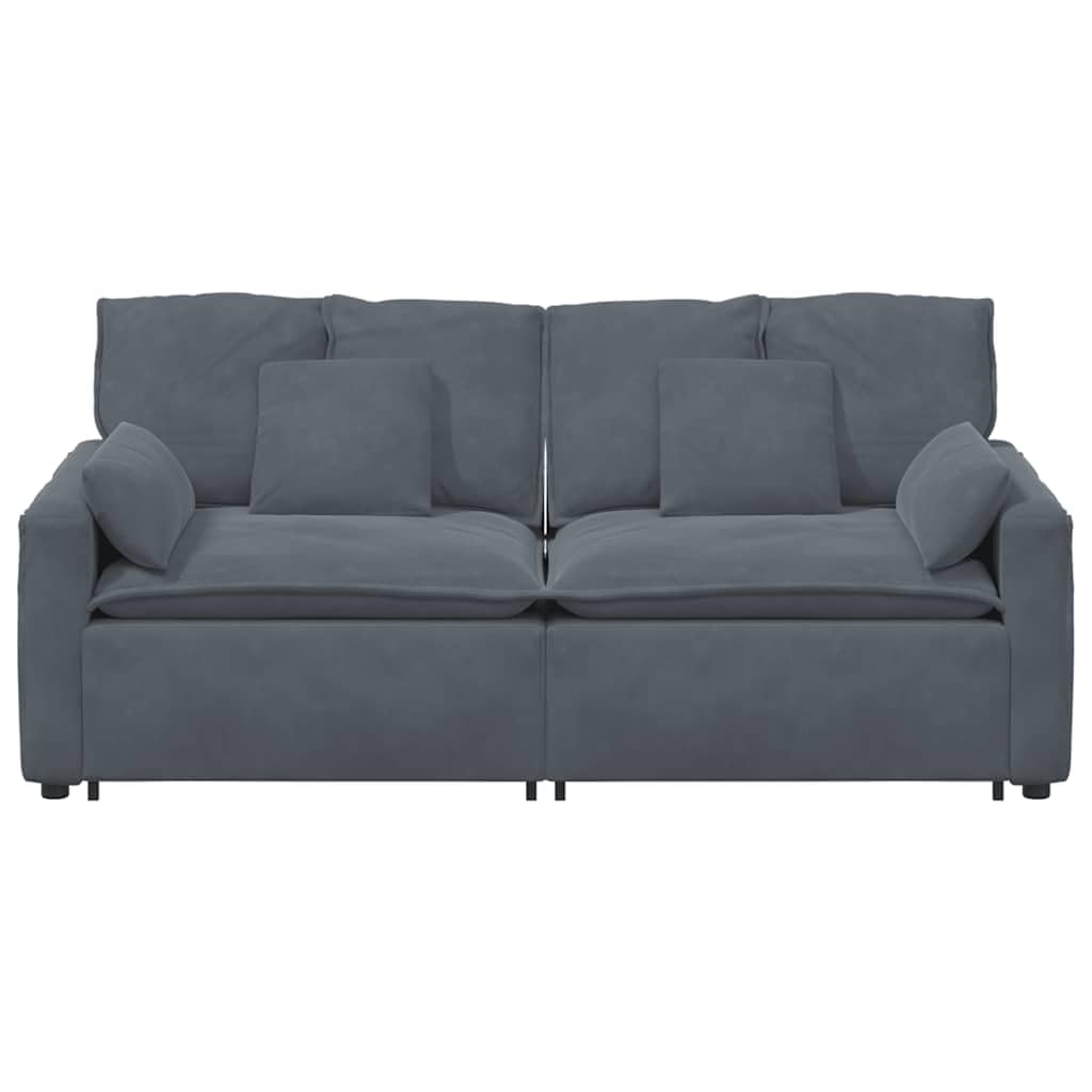 Sofa modułowa ciemnoszara z poduszkami, aksamit 100% poliester, metalowa rama, 224 x 105 x 64 cm, 2 elementy siedzenia, sofa modułowa, zestaw wypoczynkowy do salonu i pokoju gościnnego