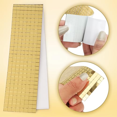 Belle Vous 10 Pack of Gold Mini Self-Adhesive Square Mirror Glass Mosaic Tiles with Cleaning Cloth - 4800 Decorative DIY Craft Pieces - Gold Accessory Decoration Art/Craft Stickers