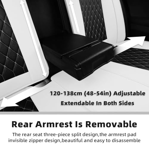 Car Seat Covers Full Set, Super Luxurious Heavy Duty Waterproof Leather Automotive Vehicle Cover for Cars SUV Pick-up Truck, Universal Non-Slip Black White Seat Car Accessories (Full Set/White)