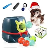 Automatic Small Dog Ball Launcher - Remote Control Interactive Fetch Machine Thrower for Small and Medium Sized Dogs with 6 High-Bounce Washable Latex Balls, Training Clicker, and Whistle – Blue
