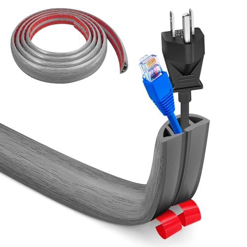 Hengrongshen Protezione Cavi Grigio Venato, Copricavi Autoadesivo per Pavimento, 3m x 3cm, 3 Canali Individuali, Adatto per Cavi Elettrici e di Terra, Per Ufficio, Casa, Scuola e Magazzino