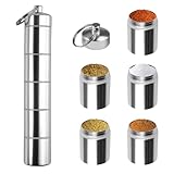 5 in 1 Gewürzstreuer Camping, Mini Gewürzgläser Set, Tragbare Gewürzdosen Camping, 5 Teilbaren Fächer Pillendose, Aluminium Spice Jars für Reisen Zuhause, Outdoor Picknick, BBQ, Küche Kochen
