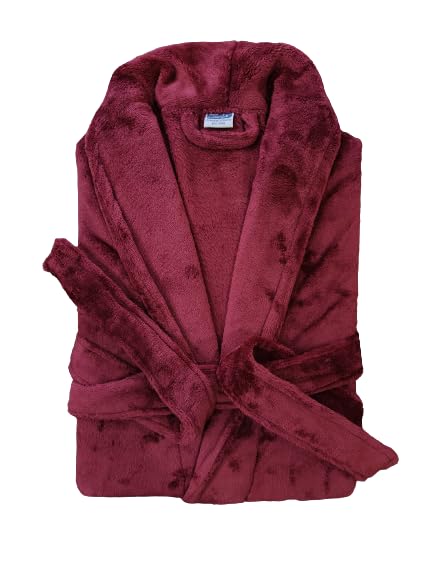 Image of Cotton Bolls Textiles Microfiber Fleece Bath Robe for Men | Shawl Collar with Long Sleeves| Lint Free | Anti-Bacterial | Super Soft Fabric (L, Maroon)