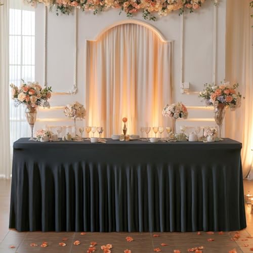 Housse de table banquet noire spandex jupe nappe rectangulaire 1.8m