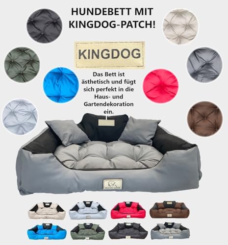 KING DOG Hundebett sehr Grosse Hunde Waschbar Orthopädisches XL 115 x 95 cm Hundekissen Haustierbett Hundekorb Hundecouch mit Hohem Rand Wasserdicht Material Silikon Füllung Grau