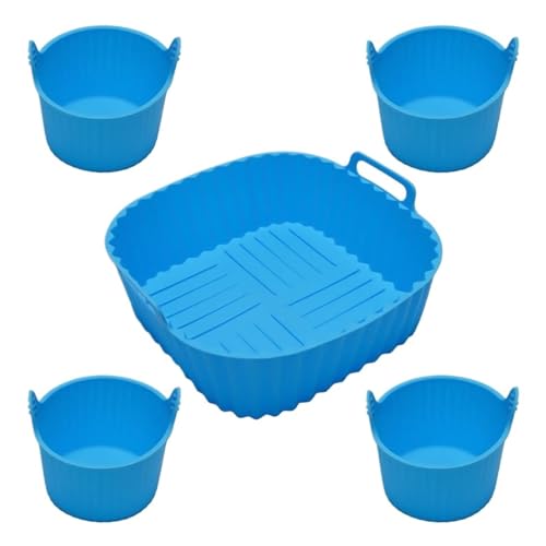 ?5Pcs Set Silicone Air Fryer Liners Reusable Non Stick Basket Mat For 4-7QT Oven Microwave Baking Accessories Easy Clean?(Blue)