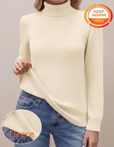 Zeagoo Women Turtleneck Sweater Fleece Sherpa Lined Long Sleeve Tops Beige — view 3