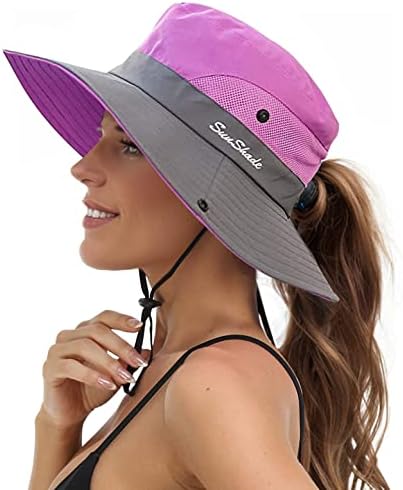 Sun Hats for Women Beach Hat Ponytail Hat Womens Sun Hat with Ponytail Hole Purple