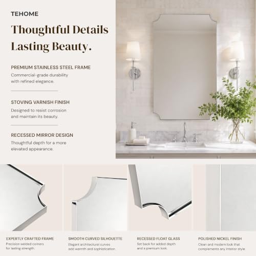 Image of TEHOME Polished Nickel Rectangle Bathroom Vanity Mirror, 20x30'' Silver Decorative Bathroom Mirrors