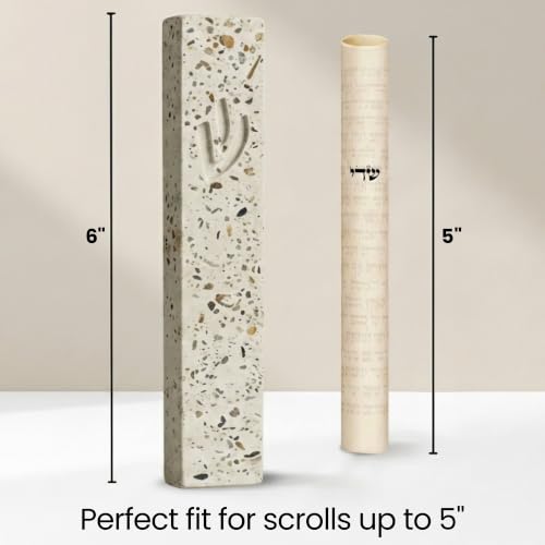 Image of SURI Mezuzah for Door - 6 Inch Terrazzo Pink Concrete Mezuzah Case with Non Kosher Scroll, Self-Stick Jewish Entry Design, Fits a 5 Inch Scroll, Gift Box Included