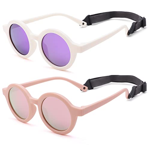 Image of COASION Baby Polarized Round Sunglasses Flexible Rubber Shades with Strap for Toddler Newborn Infant Ages 0-24 Months
