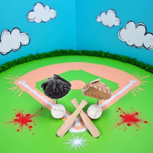 1/12 Scale Miniature Baseball Set (Bat, Glove and Ball),Black Cake Toppers and Dollhouse Accessories,Mini Sports Decor for Desktop Display, DIY Crafts and Collectible Figurines