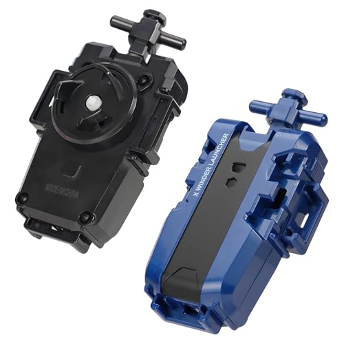 GWEOR 2 Piezas X Lanzador de Peonzas con Cuerda, Compatible con X Spinning Tops de Alta Velocidad, En el Sentido de Las Agujas del Reloj, Juguete Duradero de Batalla para Niños, Negro+Azul