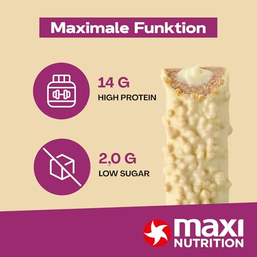 MaxiNutrition Creamy Core Protein Bar White Chocolate Coconut, 12 x 45 g, 33% Eiweiß, 14 g Protein je Riegel, ohne Zuckerzusatz, ohne künstliche Aromen