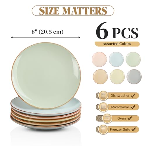 Dessert-Plate-Set-Salad-Plates-8-Inch-Colorful-Ceramic-Plate-Sets-Appetizer-Plates-Lunch-Plates-Modern-Serving-Plates-for-Kitchen-Microwave-and-Dishwasher-Safe-6-Pack-Assorted-Candy-Hue Dessert Plate Set Salad Plates 8 Inch Colorful Ceramic Plate Sets Appetizer Plates Lunch Plates Modern Serving Plates for Kitchen Microwave and Dishwasher Safe 6 Pack Assorted Candy Hue