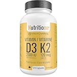 Vitamin D3 K2 Supplement - 2500 IU D3, 120 mcg K2 MK7 x 124 Capsules - Plant-Based, Vegan - Prevents Deficiency, Supports Bone Health in Women and Men - Made in Canada, Third-Party Tested - Nutritionn