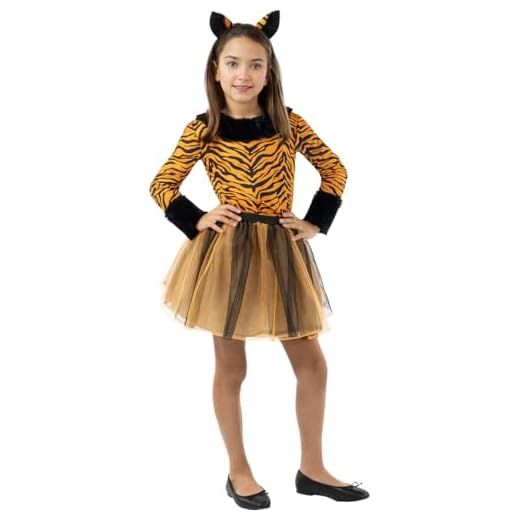Funidelia | Disfraz de tigre para niña Animales, Desierto, Selva - Disfraz para niños y divertidos accesorios para Fiestas, Carnaval y Halloween - Talla 10-12 años - Naranja