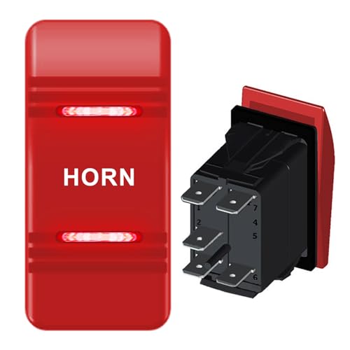 12V Horn Button Momentary Rocker Switch (ON)-Off 5Pin Boat Rocker Switches with Red LED for Car Marine RV SUV Caravans Truck Camper UTV