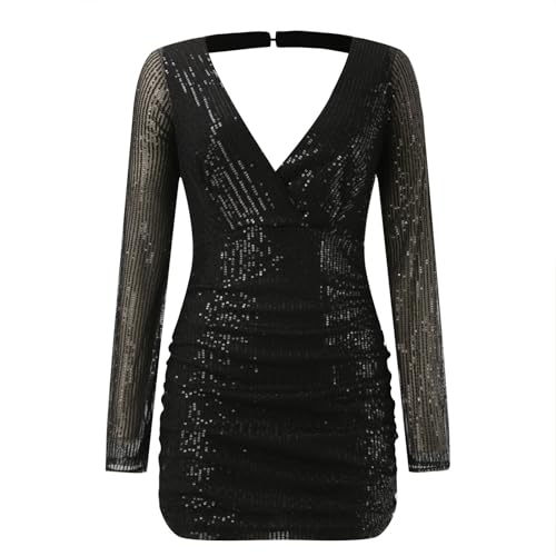 Robe à paillettes argentée au décolleté profond