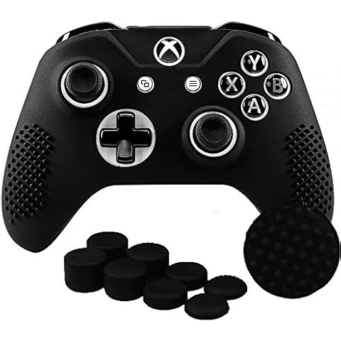 SKINOWN Xbox One Controller Skin Grip Silicone Case Anti-Slip Protective Grip Cover for Xbox One S & One X Controller with 8 Thumb Grips(Black) Cover