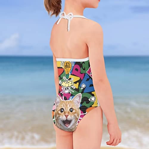 Image of Pinupub Girls Cute Swimsuit One Piece Bathing Suit Sleeveless Halter Neck Swimwear Beachwear