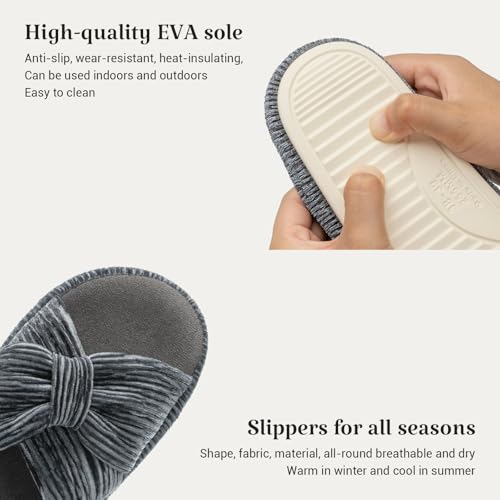 Image of Chantomoo Slippers for Women Memory Foam House Bedroom Corduroy Bow Crossbands Slipper Shoes Comfy Trendy Gift Slippers