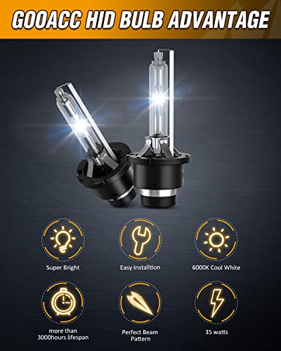 Image of GOOACC D4S HID Bulbs -35w low beam headlight bulbs Replacement for 12v cars,6000k cool white-2pcs
